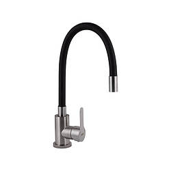 Змішувач для кухні з гнучким чорним виливом Brinex Pure 015F3 BRIPUR015F3NKB Нікель/Чорний
