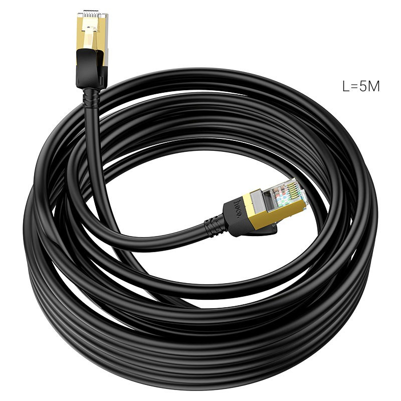 Кабель мережевий LAN RJ45 HOCO US02 5М, інтернет кабель універсальний Чорний