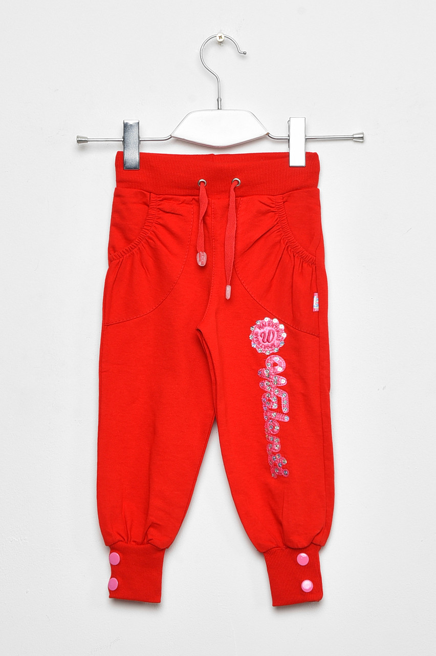 Штани дитячі дівчинка червоного кольору з написом 153660P, фото 1