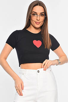 Футболка трикотажна жіноча укорочена чорного кольору р.42-45 179628M