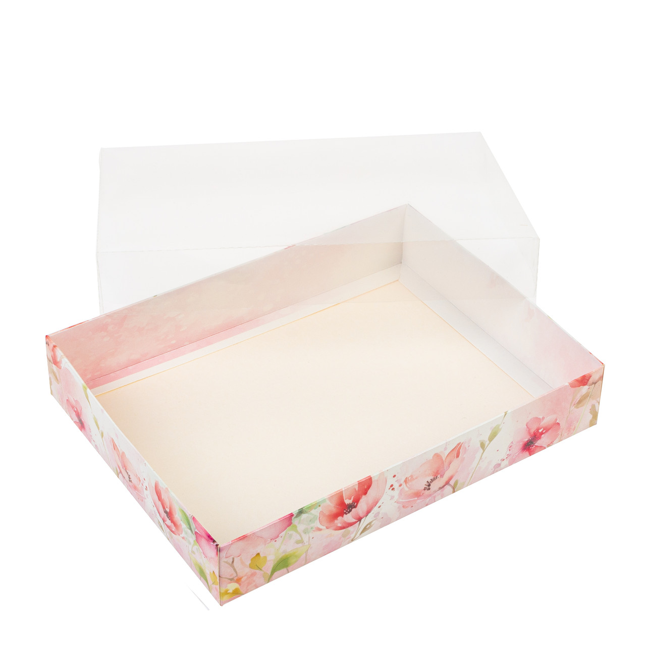 Коробка 200х150х35 для пряника з прозорою кришкою, "Акварельні квіти", фото 1