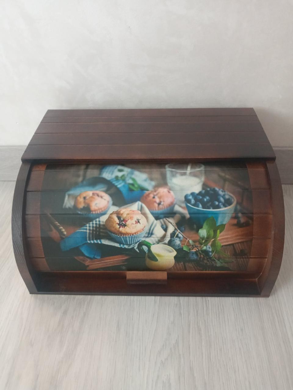 Дерев’яна хлібниця з печаткою | Бук | Зсувна кришка | 36×26×17 см