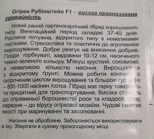 Огірок Рубінштейн F1 10нас, фото 2