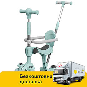 Самокат 5в1 Skyper (колеса PU 125х40мм зі світлом, платформа з підсвічуванням, українське озвучення) BT-12240 Бірюзов