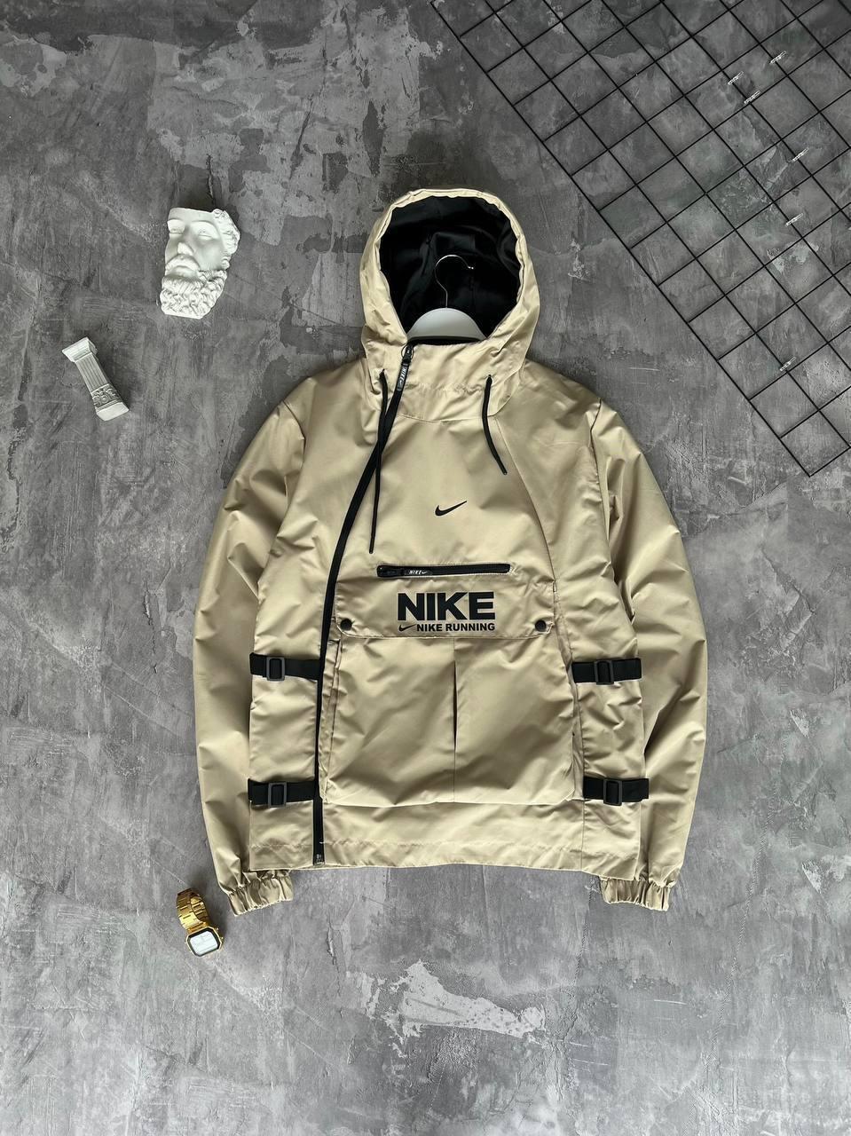 Вітровка куртка чоловіча демісезонна бежева з капюшоном Nike (Найк)