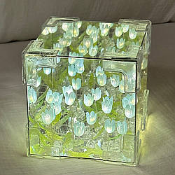 Нічник Безкінечні тюльпани (10×10см, 20 тюльпанів), Збери сам, від батарейок, Блакитний / Дзеркальний нічник-світильник тюльпани