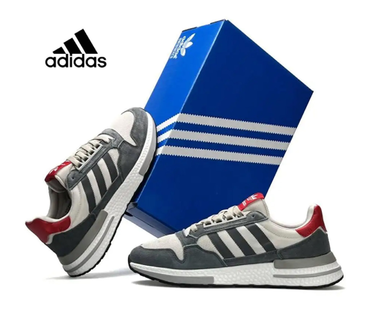 Чоловічі кросівки замша текстиль Adidas ZX 500 RM Grey Four Scarlet, кеди Адідас замшеві сірі. Чоловіче взуття