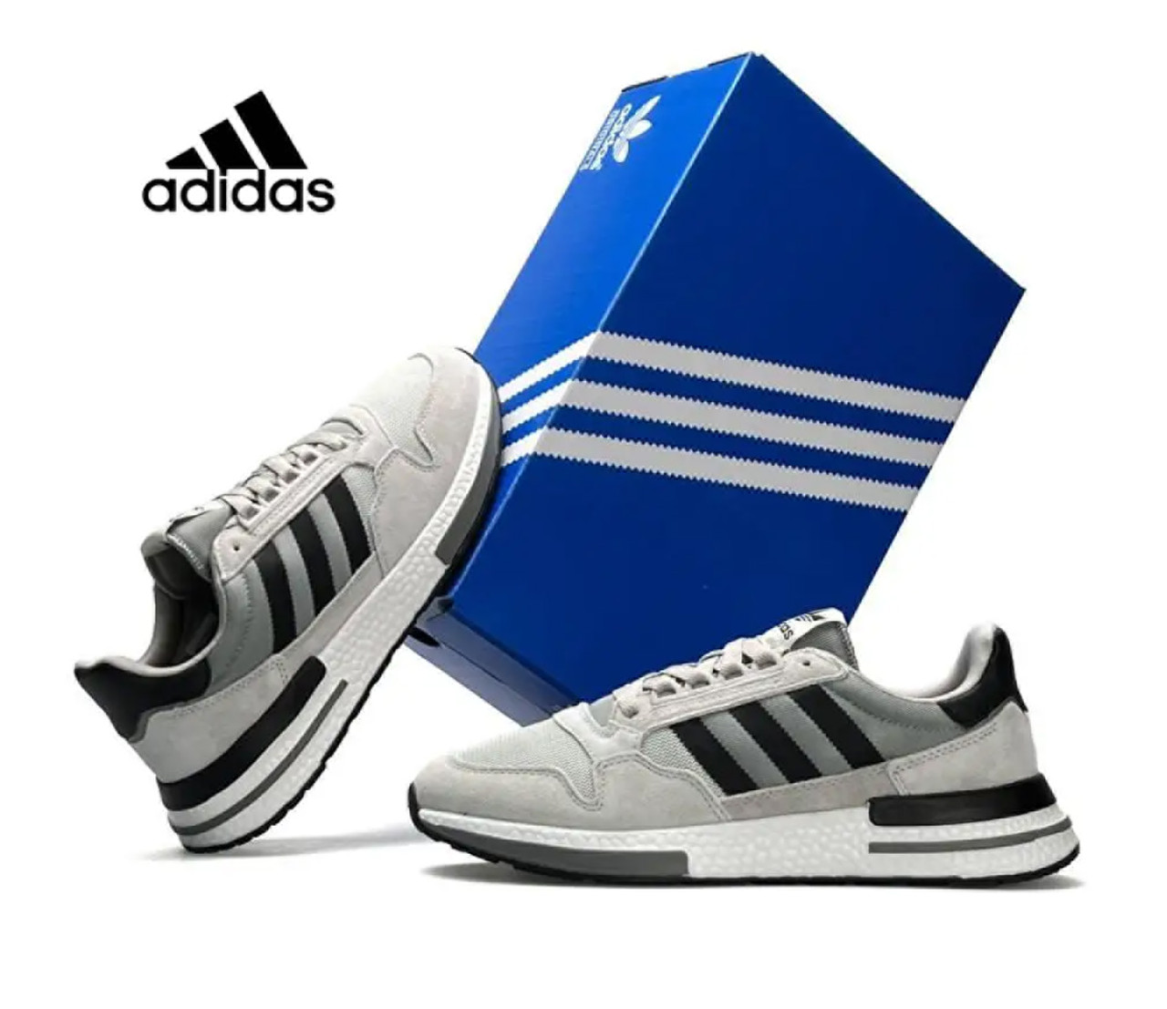Чоловічі кросівки замша текстиль Adidas ZX 500 RM Light Grey Black, кеди Адідас замшеві сірі. Чоловіче взуття