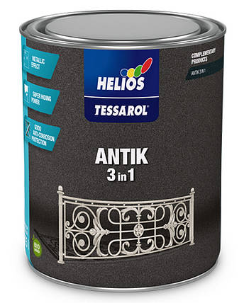Фарба по металу антикорозійна декоративна HELIOS TESSAROL Antik "3 в 1" антрацит, 0,75л, фото 2