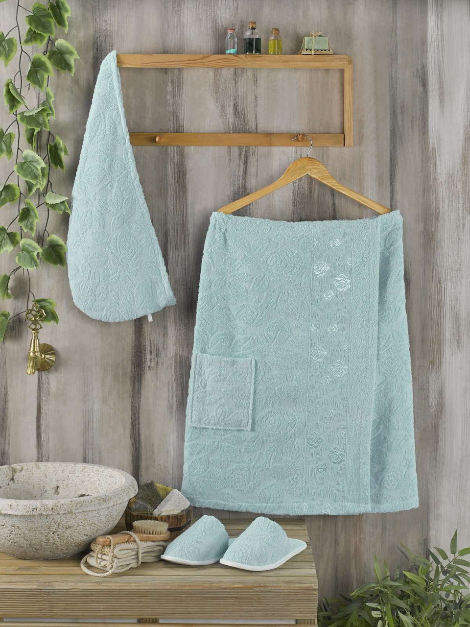 Набір для бані Жіночий Phuilippus мятний подарунковий 100% хлопок, фото 1