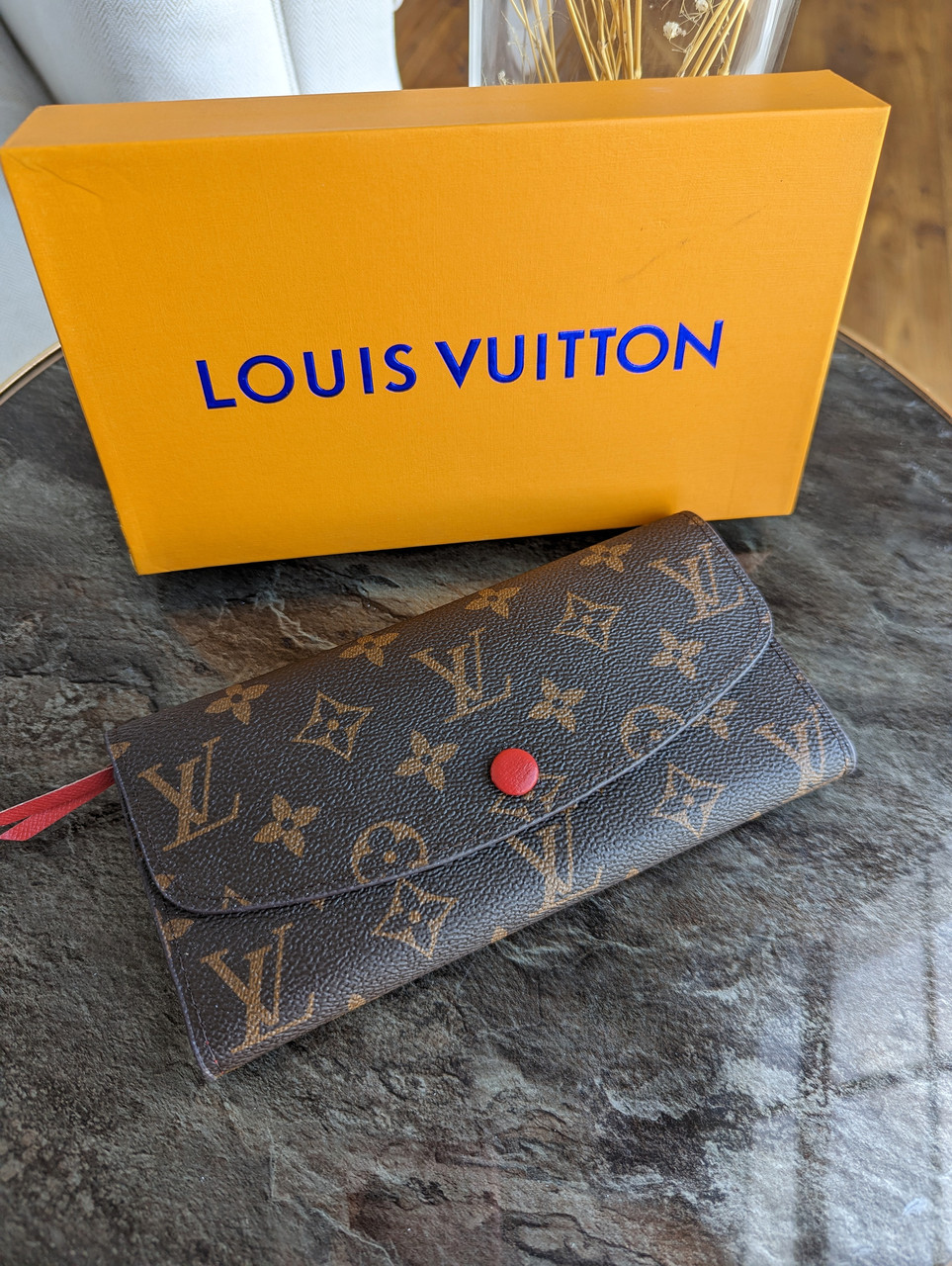 Жіночий гаманець Louis Vuitton коричневий + червоний великий Луї Віттон
