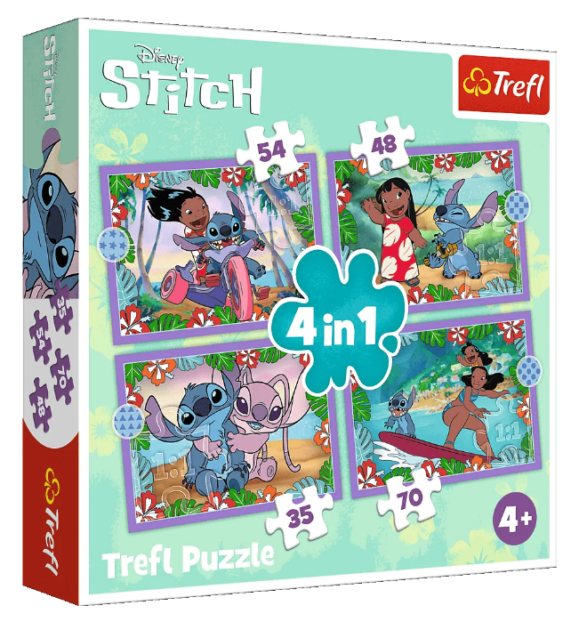 Пазли 4 в 1 Божевільний день Ліло і Стітча. Lilo&Stitch's crazy day (35,48,54,70 ел.) 34633 (Trefl)