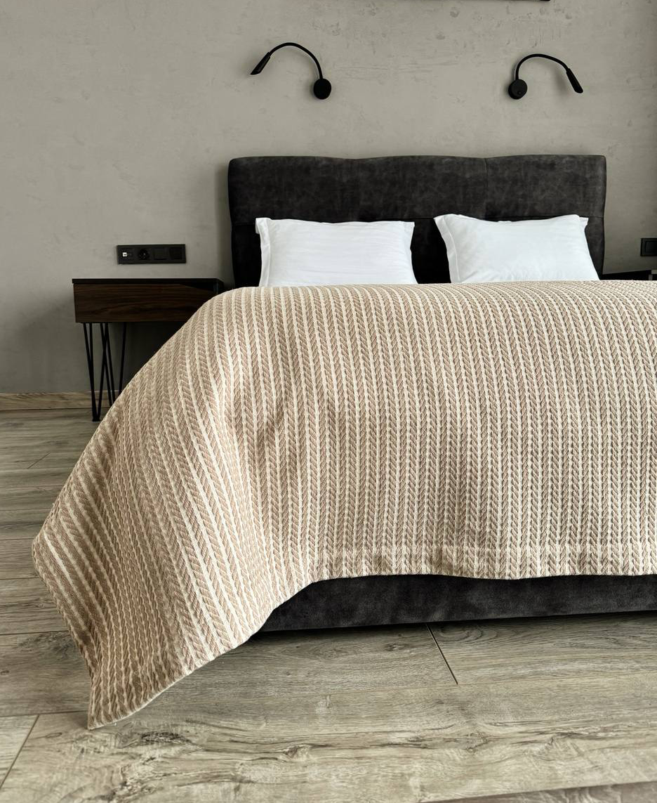 Плед покривало косичка комбінована, 100% cotton, бежевий колір (Розміри і кольори в асортименті), фото 1