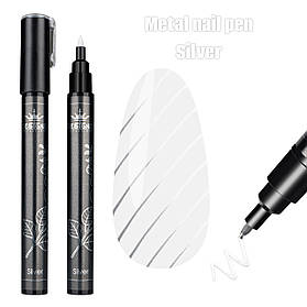 Дзеркальна ручка-маркер Chrom metal nail pen Дизайнер для малювання на нігтях та створення нейл-арту (1мм) Silver