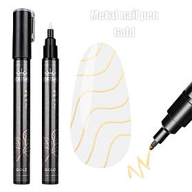 Дзеркальна ручка-маркер Chrom metal nail pen Дизайнер для малювання на нігтях та створення нейл-арту (1мм) Gold