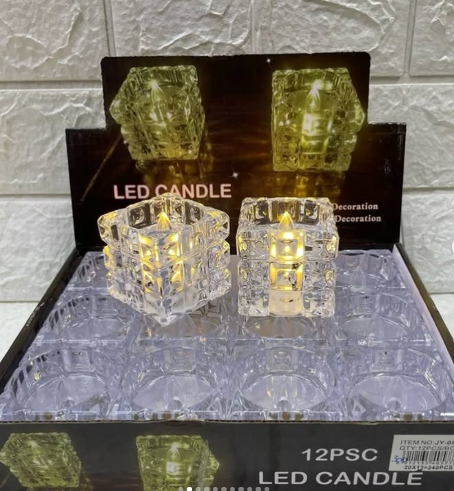 Прозорі декоративні LED-свічки на батарейці «Квадрат» комплект 12 шт., фото 1