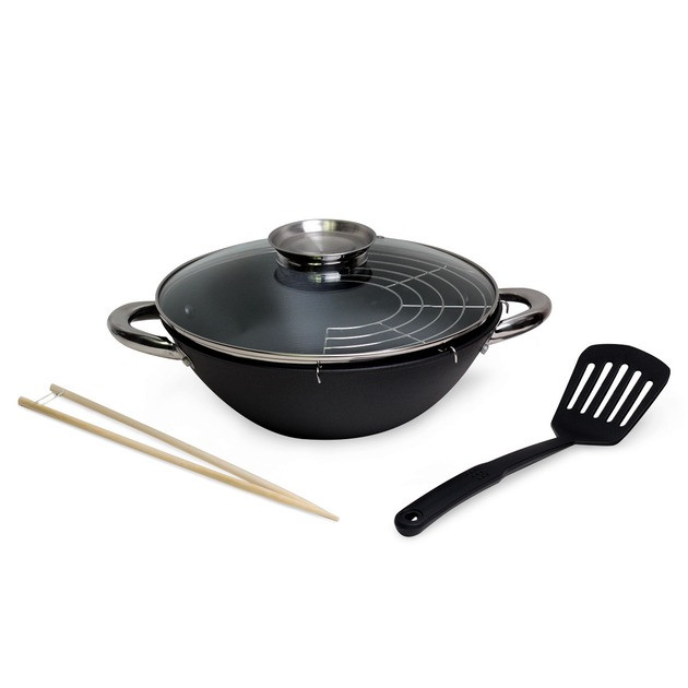 Котел чавунний Wok зі скляною кришкою каструля 3 л з антипригарним покриттям Kamille KM-4815MR