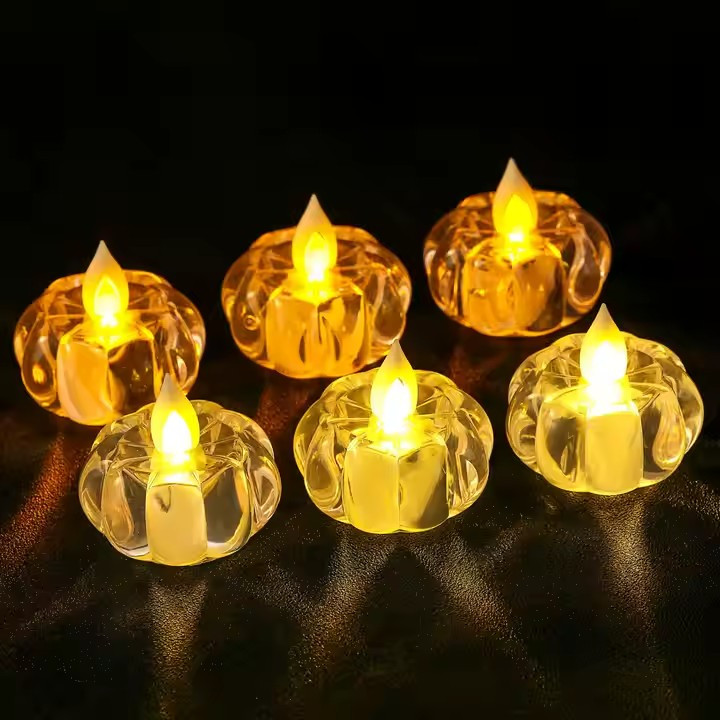 LED свічки прозорі декоративні на батарейці «Гарбуз» Набір 12 шт., фото 1