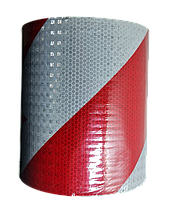 Світловідбиваюча самоклеюча "похила" БІЛО-ЧЕРВОНА стрічка, рулон 50 м, ширина 20 см, фото 2