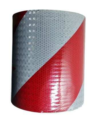 Світловідбиваюча самоклеюча "похила" БІЛО-ЧЕРВОНА стрічка, рулон 1 м, ширина 20 см, фото 2