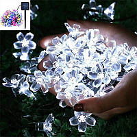Гірлянда на сонячній батареї 20 LED 5м Білий святкове освітлення саду вулиці підсвітка прикраси ландшафту клумби