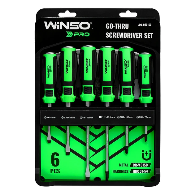 Набір ударних викруток (Go-Thru) із шестигранною опорою WINSO PRO 6 шт, фото 1