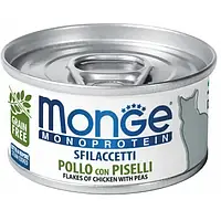 Вологий корм для котів Monge (Монж) Cat Monoprotein м'ясні пластівці курка з горошком 80 гр
