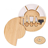 Обробна дошка з бамбука кругла, діаметр 33см, з соусниками, ножами, лейблом і крейдою, білого кольору, фото 4