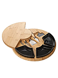 Дошка для сиру і закусок бамбукова кругла з ножами, дерев'яна менажниця діаметр 33 см колір чорний, фото 3