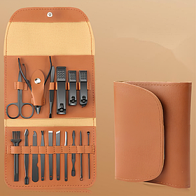 Набір для манікюру педикюру пилочка, пінцет, кусачки в кейсі 16 шт, колір коричневий