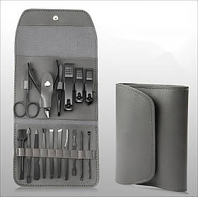 Набір для манікюру педикюру в наборі інструментів у кейсі пінцет ножиці пилка 16 шт, колір кейса сірий