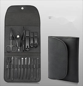 Набір для манікюру педикюру в кейсі ножиці, пилка, пінцет, в наборі 16 шт чорний