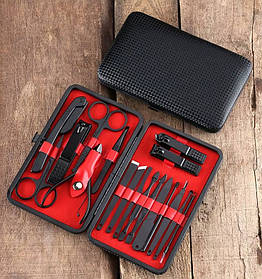 Набір інструментів для манікюру та педикюру універсальний б'юті набір для чищення обличчя, 18 шт, колір чорний