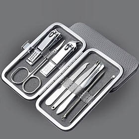 Набір інструментів для манікюру і педикюру в кейсі, пінцет, пилочка, ножиці в наборі 8 шт, колір сірий