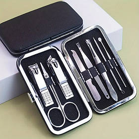 Набір інструментів для манікюру і педикюру в кейсі, пінцет, пилочка, ножиці в наборі 8 шт, колір сірий