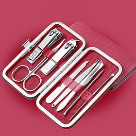 Набір інструментів для манікюру і педикюру в кейсі, пінцет, пилочка, ножиці в наборі 8 шт, колір червоний