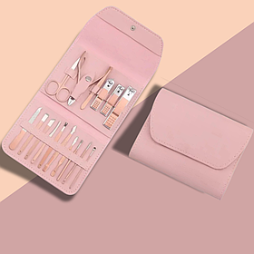 Набір для манікюру і педикюру в кейсі, пінцет, пилочка, ножиці універсальні предмети 16 шт, колір кораловий