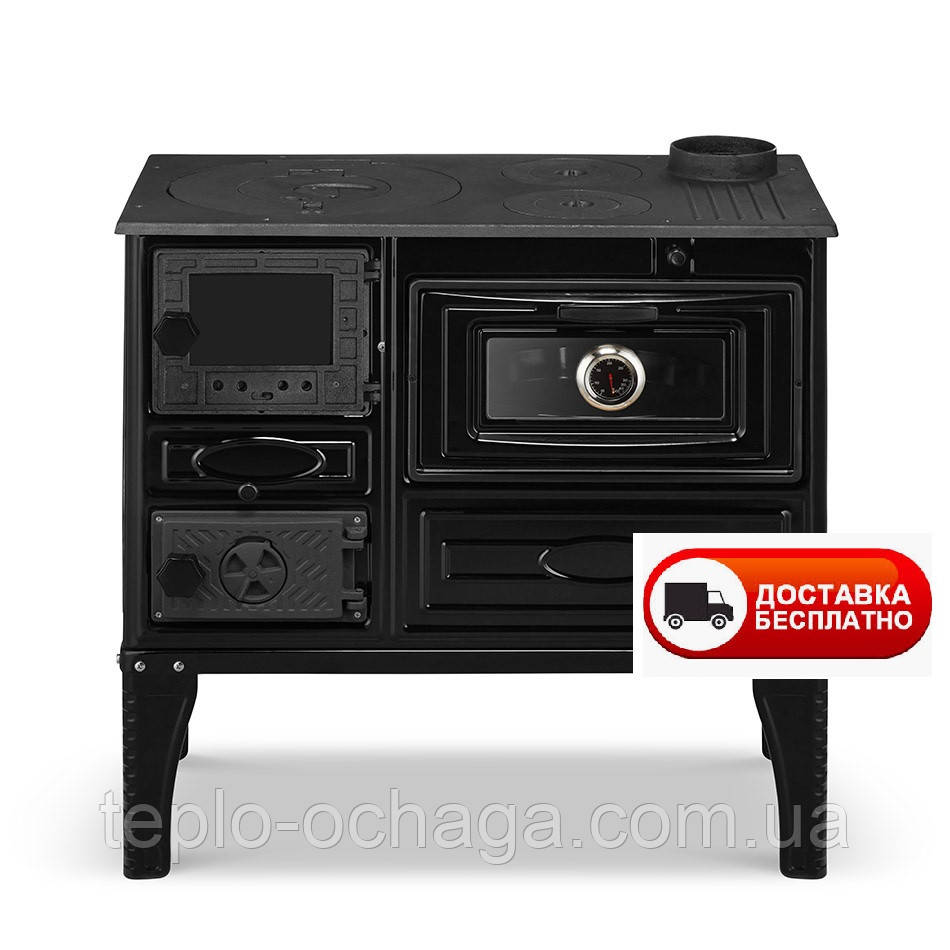 DUVAL EK-4012 BL (BLACK EDITION). Дров'яна піч-кухня «євро буржуйка» з духовкою