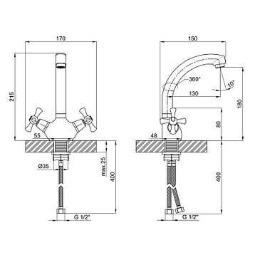 Змішувач для кухні Lidz Lamb 272F двохвентильний LDLAM272FCRM22018 Chrome, фото 2