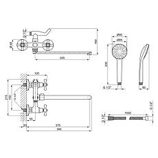 Змішувач для ванни Lidz Lamb 140 з поворотним виливом двохвентильний (з душовим гарнітуром) LDLAM140CRM22144, фото 2