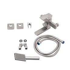 Змішувач для ванни Lidz Kubis 006 з поворотним виливом (з душовим гарнітуром) (k35) LDKUB006NKS28536 Nickel, фото 5