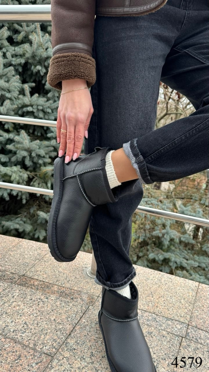 Уггі шкіряні , чорні, фото 1