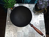 Казан чавунний 3,5 л Сітон з дерев'яною ручкою без кришки (каструля WOK), заводська термообробка, фото 4