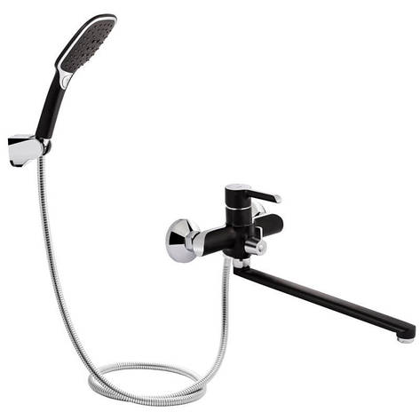 Змішувач для ванни Qtap Grand з поворотним виливом (з душовим гарнітуром) QTGRABCR005 Chrome/Black, фото 1