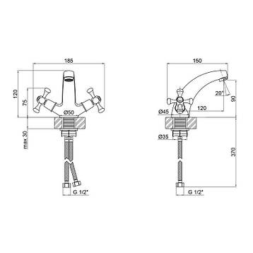 Змішувач для раковини Lidz Lamb 161F двохвентильний LDLAM161FCRM35446 Chrome, фото 2