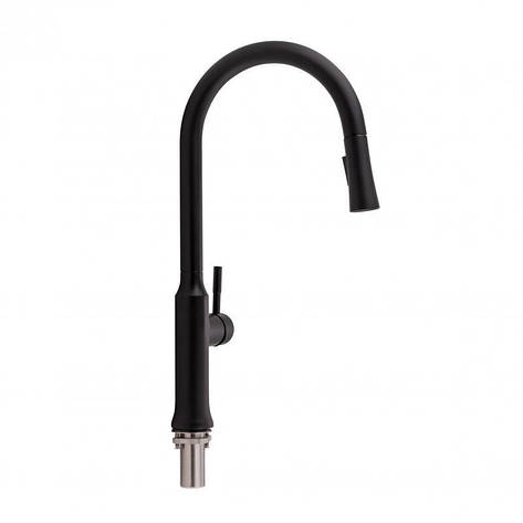 Змішувач для кухні Qtap Baruska з висувним виливом QTBAR9137103UB Black Matt, фото 1