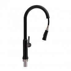 Змішувач для кухні Qtap Baruska з висувним виливом QTBAR9137103UB Black Matt, фото 3