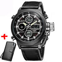 Набір чоловічий наручний годинник в армійському стилі AMST AM3003 + гаманець Baellerry Business, Чорні