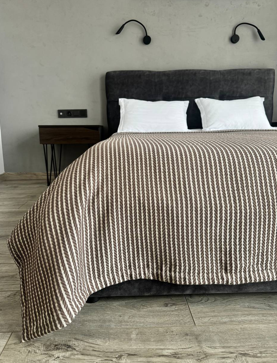 Плед покривало косичка комбінована, 100% cotton, Коричневий колір (Розміри і кольори в асортименті)