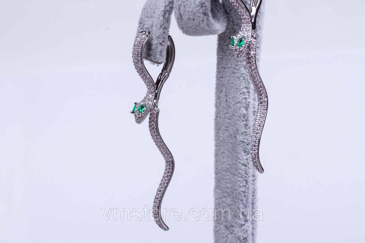 Довгі сережки жіночі у формі змії, родована біжутерія, фото 1